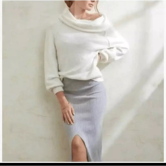 Free People Sweaters - Free People Small Ivory Echo Beach Knit Fold Over Turtleneck Cowl Soft Sweater